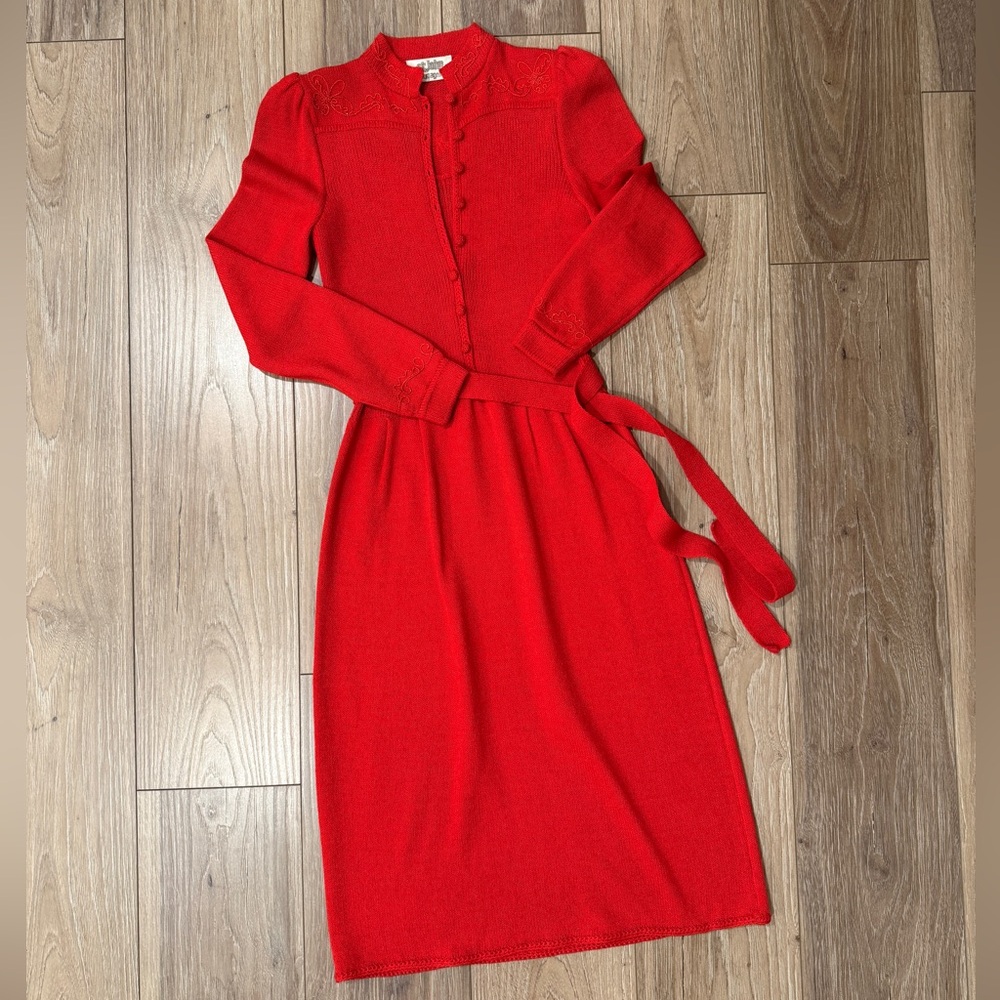 RARE VINTAGE St.John for I.Magnin knit red dress size xs
